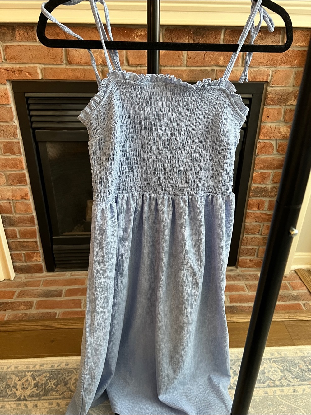 H&M Light Blue Smocked Midi Sundress with Tie Straps